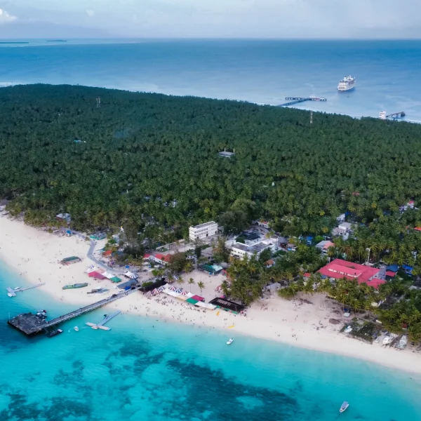 Island coastline and turquoise lagoon