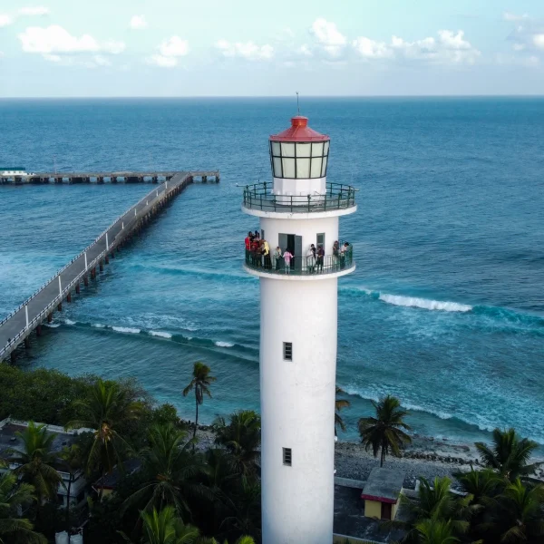 Kavaratti Island lighthouse and reef coastline